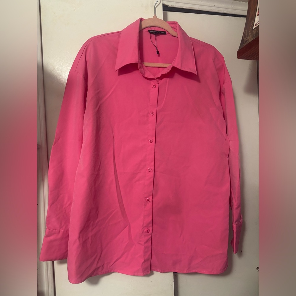 SHEIN Hot Pink Button-Up Long Sleeve Shirt